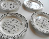 RESERVED FOR CASSANDRACLARE French Antique Plates Set of 4 Rebus Theme c. 1800 to 1825