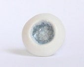 Porcelain ring with blue grey crystal and sterling silver adjustable base ring - MagArtStudio