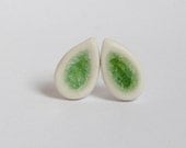 Tidy drop porcelain and green crystal earrings with sterling silver studs earrings - MagArtStudio