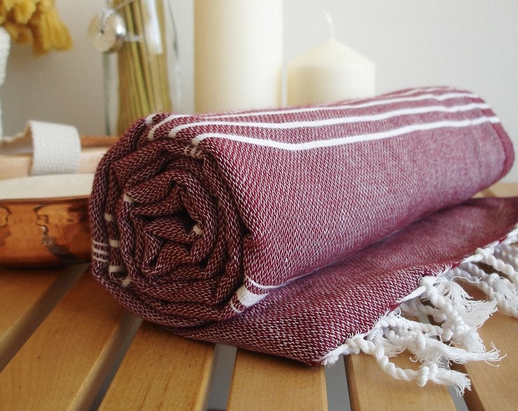 Turkish BATH Towel - Classic Peshtemal - Claret red