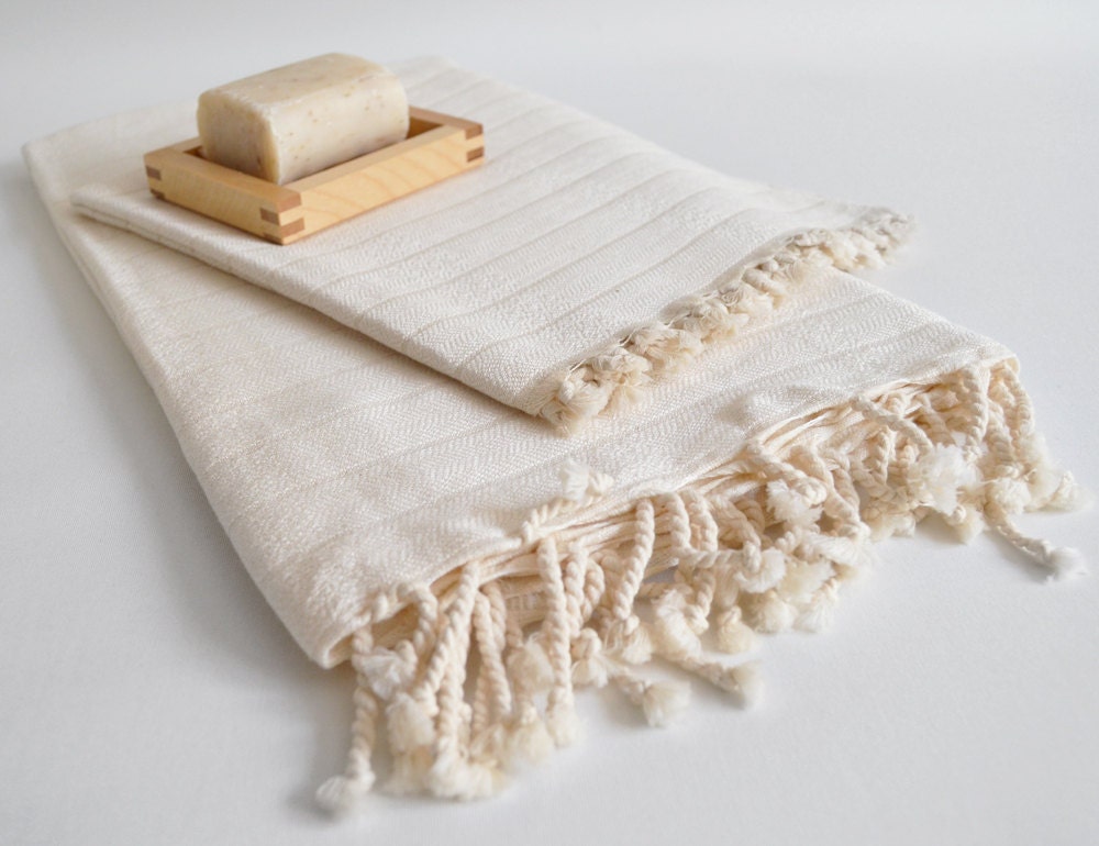 SET - Turkish BATH Towel Peshtemal and Peshkir Set - SOFT Bamboo and Cotton