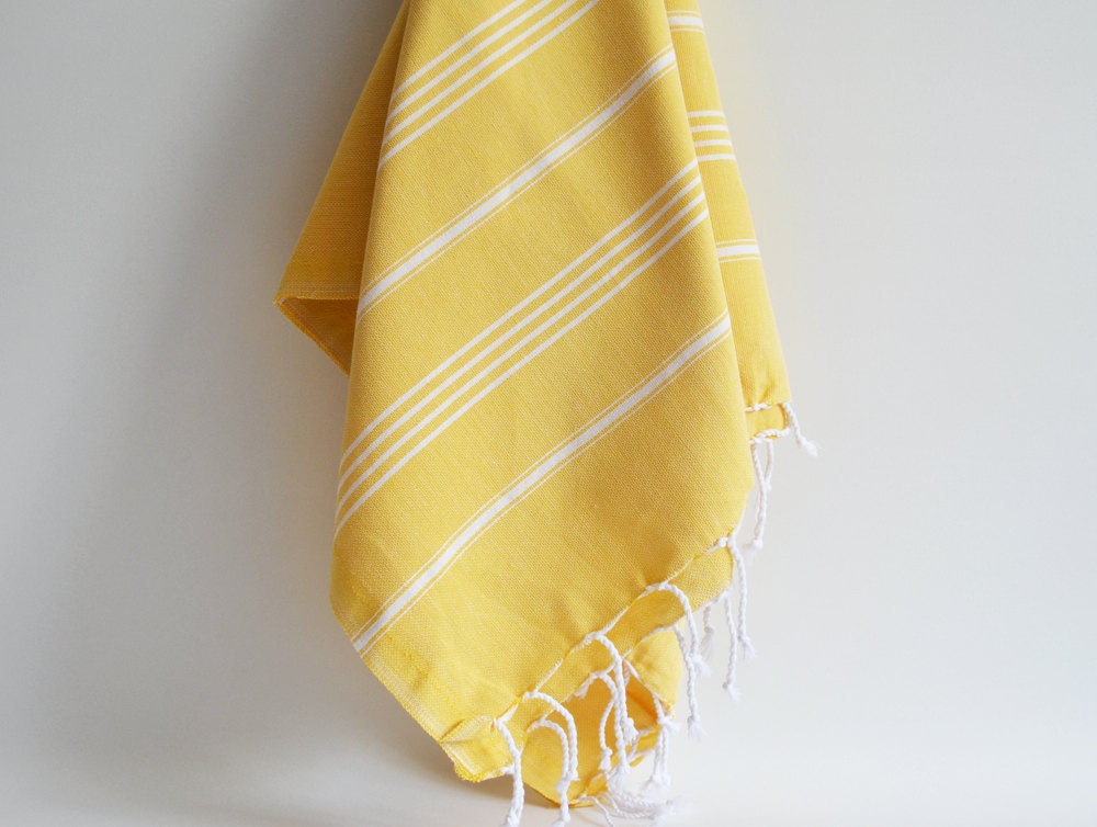 Turkish BATH Towel - Classic Peshtemal - Yellow (white striped)