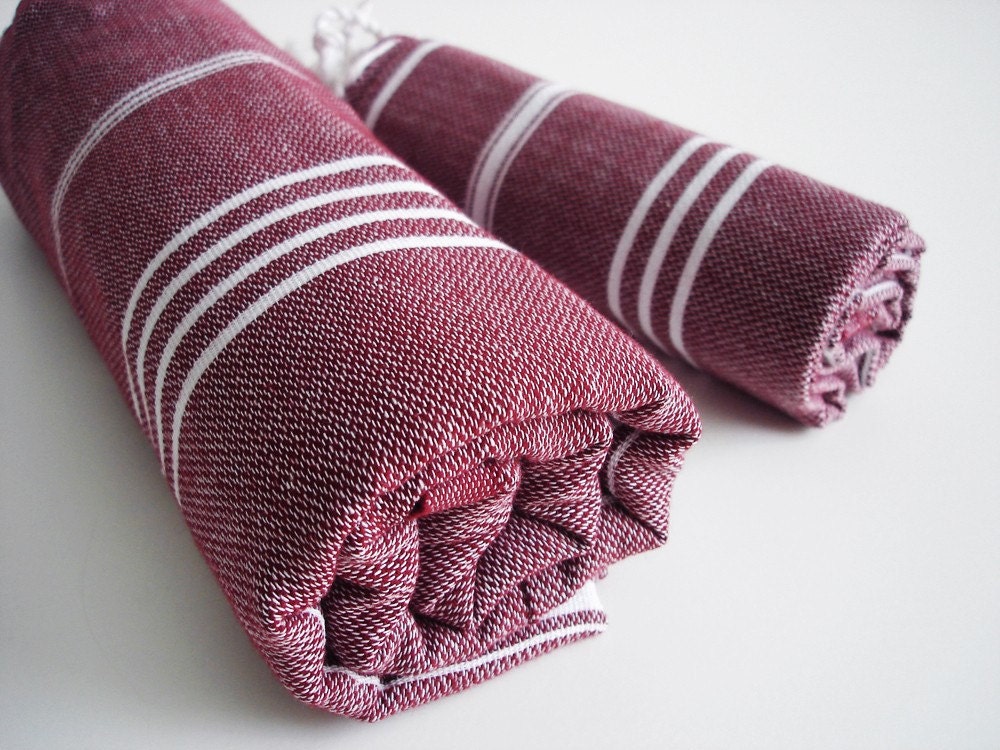 SET-Turkish BATH Towel - Classic Peshtemal and Peshkir - Claret red