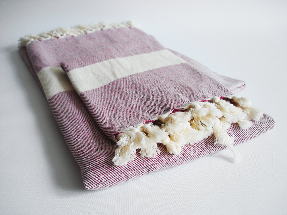 Turkish BATH Towel Peshtemal and Peshkir Set - SOFT - Claret Red