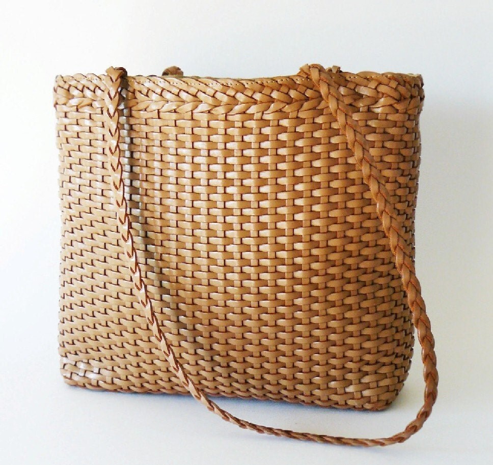 Classic Handmade Falor Tan Woven Leather Shoulder Bag by belmodo