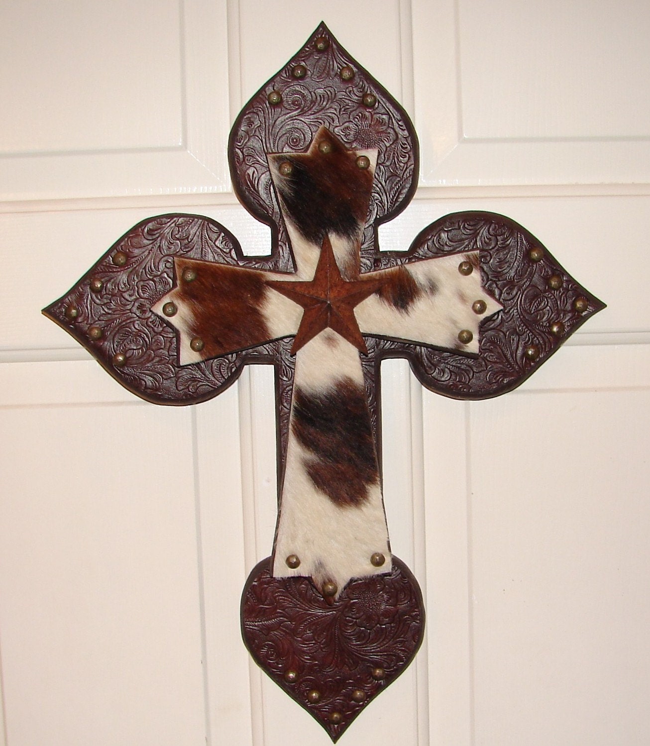 DC004 Western Cowhide Stacked Cross by DiaMorDecor on Etsy