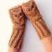 Owl Fingerless Gloves/Mittens in Light Brown