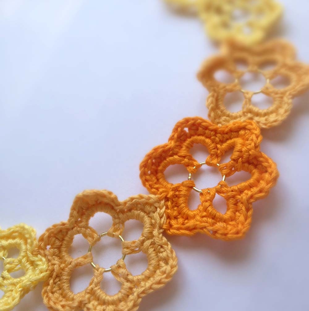 Crochet Flowers Choker in Yellow, Orange and Gold, One of a Kind, Handmade