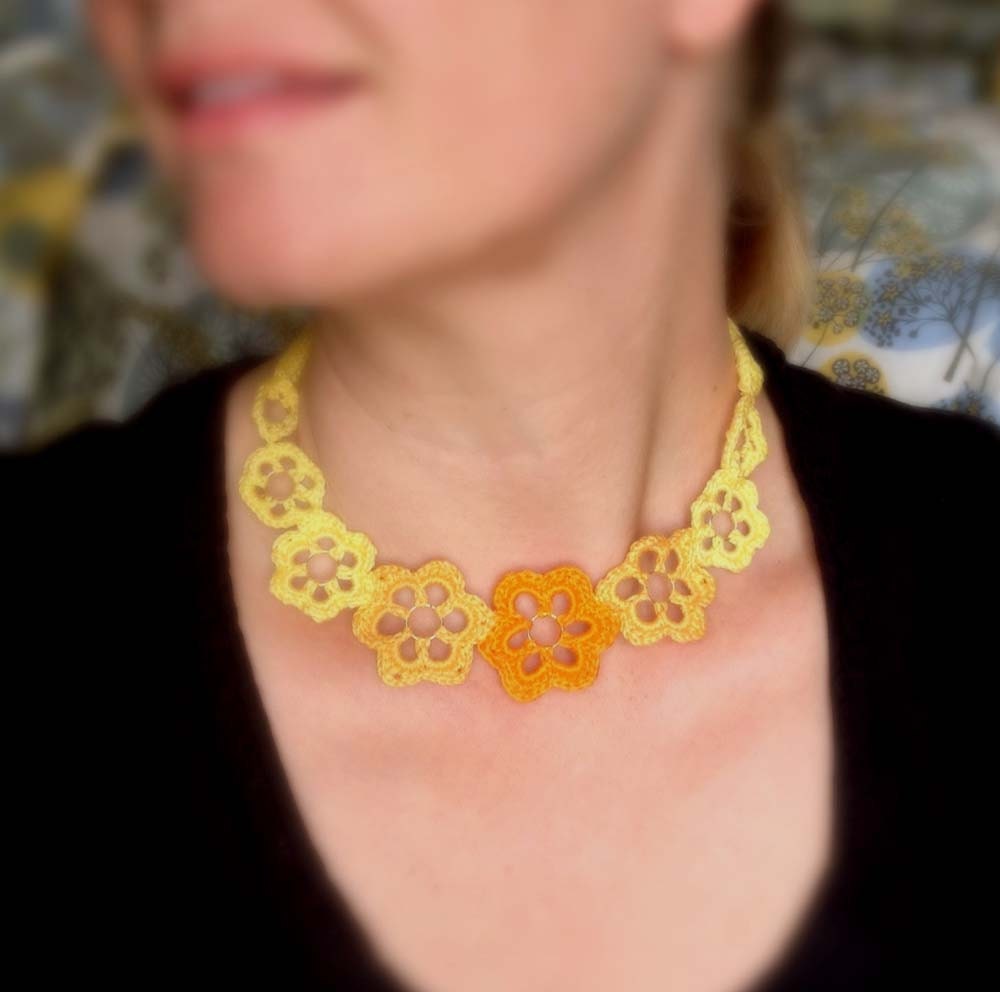 Crochet Flowers Choker in Yellow, Orange and Gold, One of a Kind, Handmade