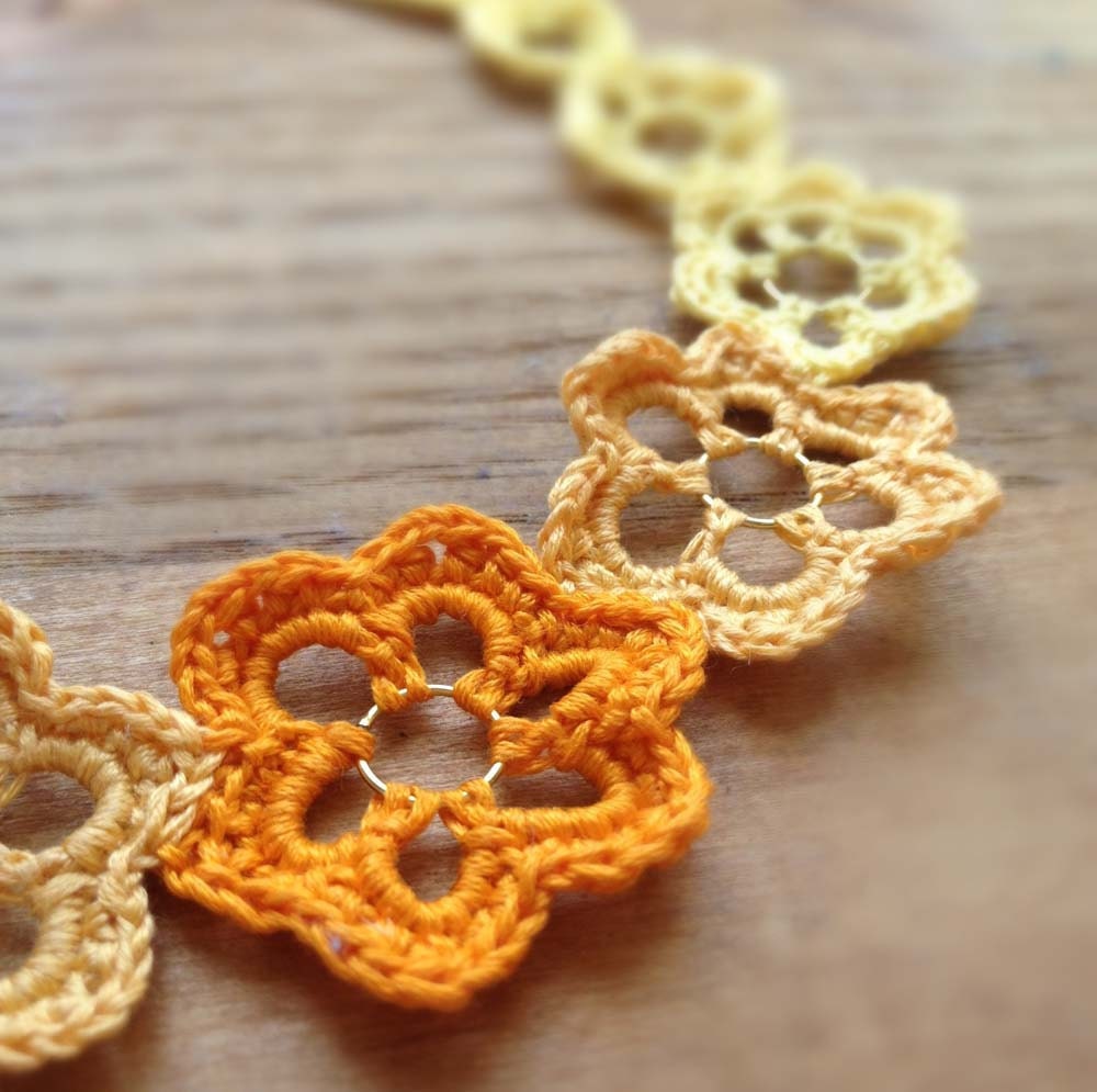 Crochet Flowers Choker in Yellow, Orange and Gold, One of a Kind, Handmade