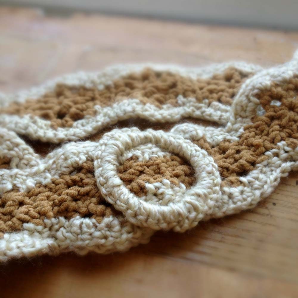Crochet Boho Wrap Belt, Tan and Off-White