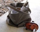 Large Cement Grey gray waxed Leather Tote Bag