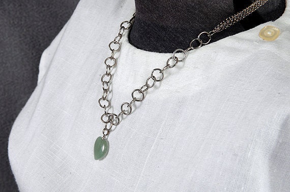 Vintage Jade Heart Charm on an up-cycled Single Triple Chain Silver in color