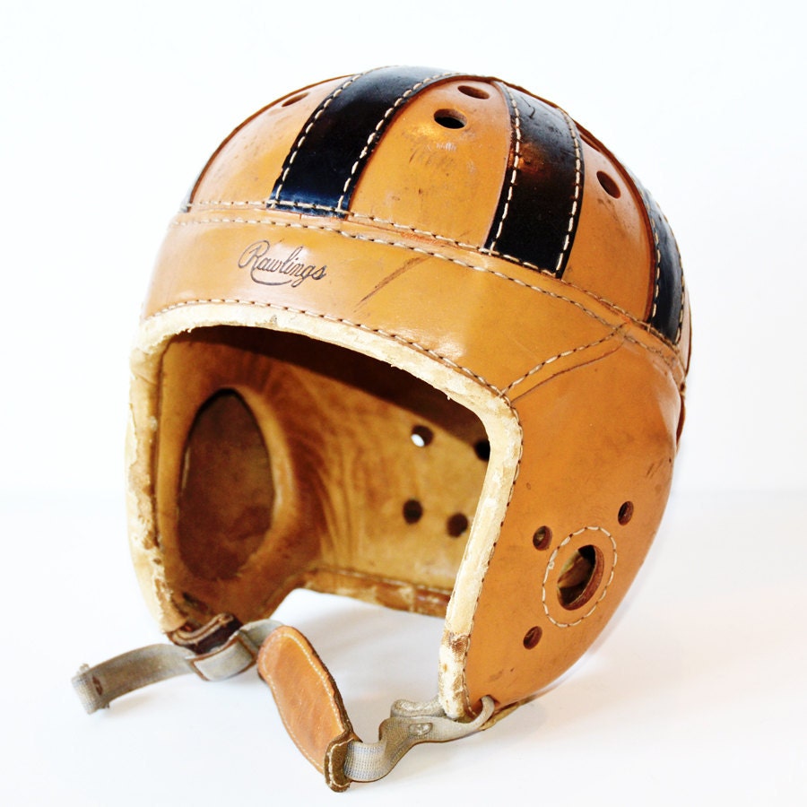 Items similar to Antique Rawlings Mens Football Helmet Leather 1930s on