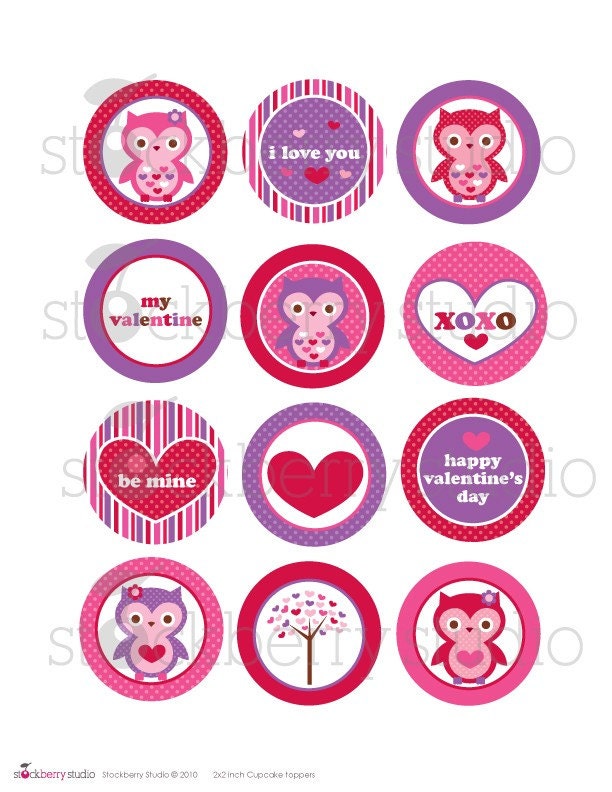 2 inch Valentine's Day Owls Printable Cupcake Toppers Il_170x135