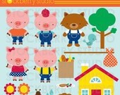 Three Little Pigs Personal and Commerical Use Clipart Set - Instant Download Il_170x135