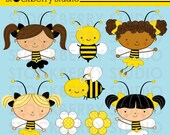 Stick Figure Bee Girls Personal and Commerical Use Clipart Set Il_170x135