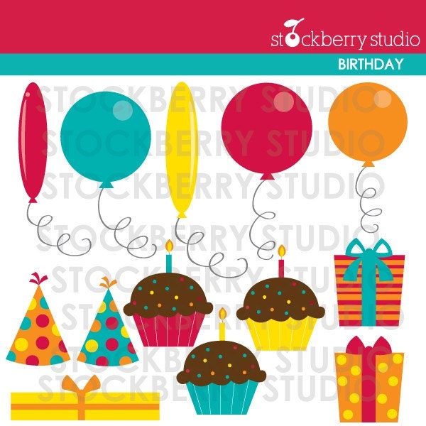 Happy Birthday Personal and Commerical Use Clipart Set Il_570xn