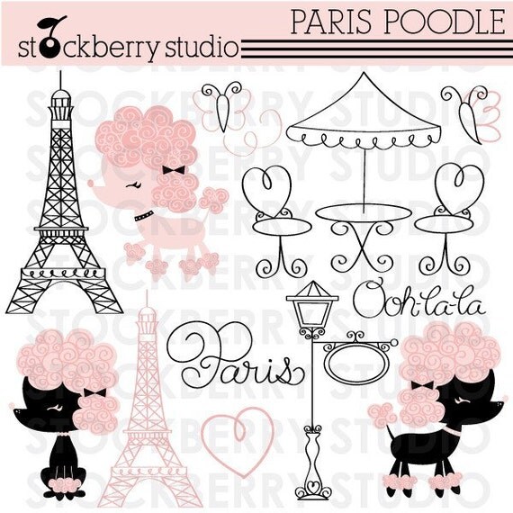 Paris Poodle Personal and Commerical Use Clipart Set - Instant Download Il_570xn