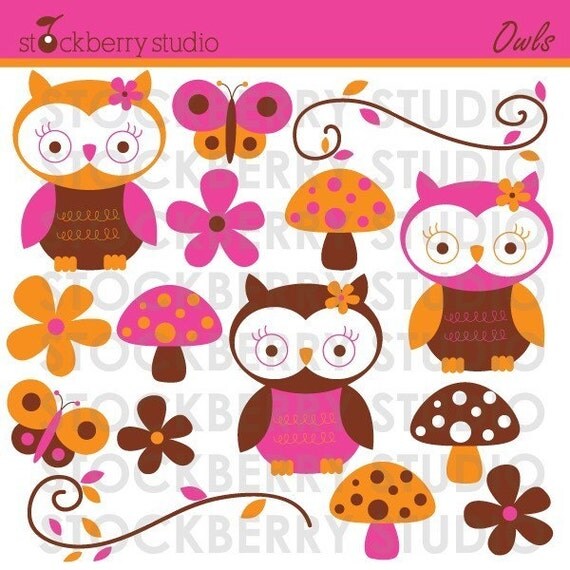 Owls Personal and Commercial Use Clipart Set Il_570xn