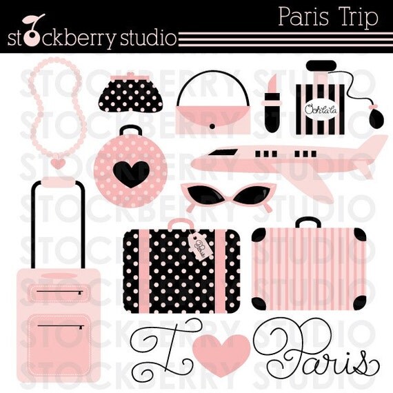 Paris Trip Personal and Commerical Use Clipart Set - INSTANT DOWNLOAD Il_570xn