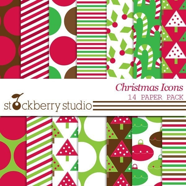 Christmas Icon Digital Scrapbooking Paper Pack - Instant Download Il_570xn