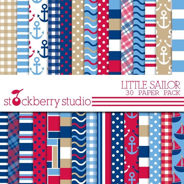 Little Sailor Digital Scrapbooking Paper Pack Il_570xn