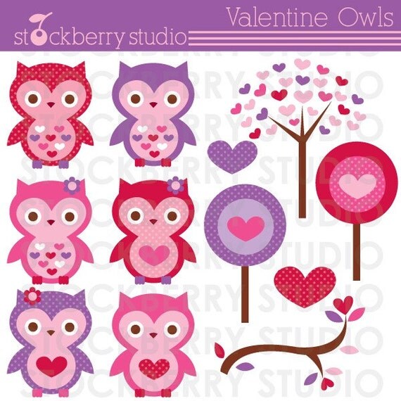 Valentine Owls Personal and Commerical Use Clipart Set - Instant Download Il_570xn