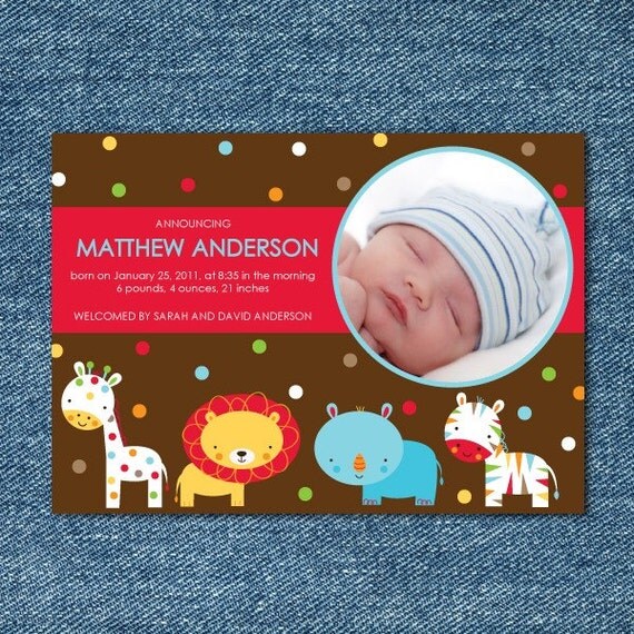 Safari Animals Printable Photo Birth Announcement Il_570xn