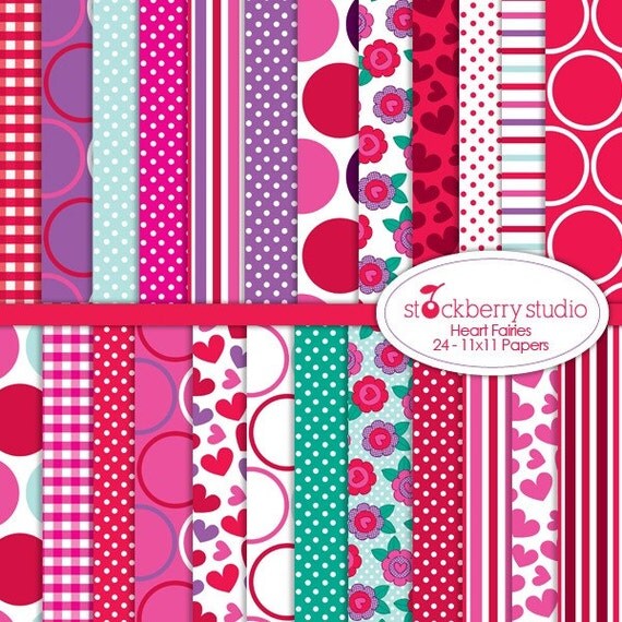 Heart Fairies Digital Scrapbooking Paper Pack Il_570xn