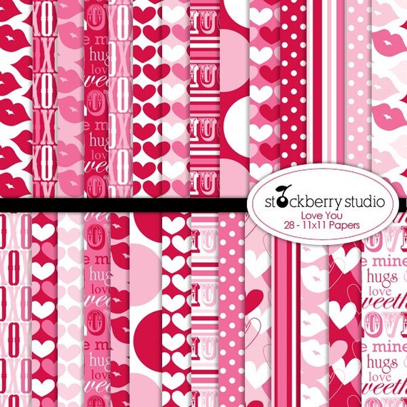 Love You Digital Scrapbooking Paper Pack - Valentine's Day Il_570xn