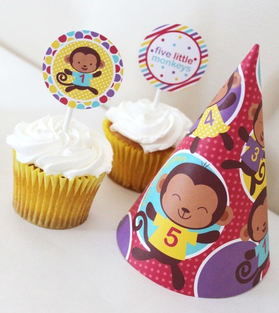Five Little Monkey Jumping On The Bed Birthday Printable Package - Instant Download Il_570xn