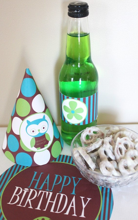 Blue and Green Owl Party Kit Printable PDF Il_570xn