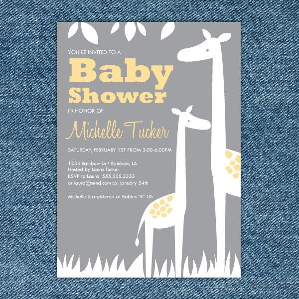 Giraffe Baby Shower Printable Invitation Yellow and Gray