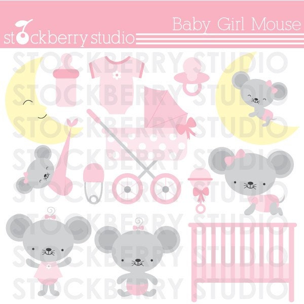 Baby Girl Mouse Personal and Commerical Use Vector Clipart Set Il_570xn