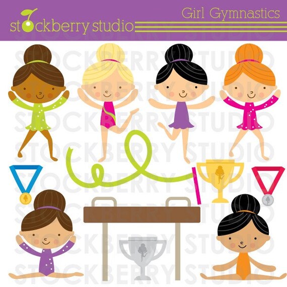 Girl Gymnastics Personal and Commerical Use Clipart Set - INSTANT DOWNLOAD Il_570xn