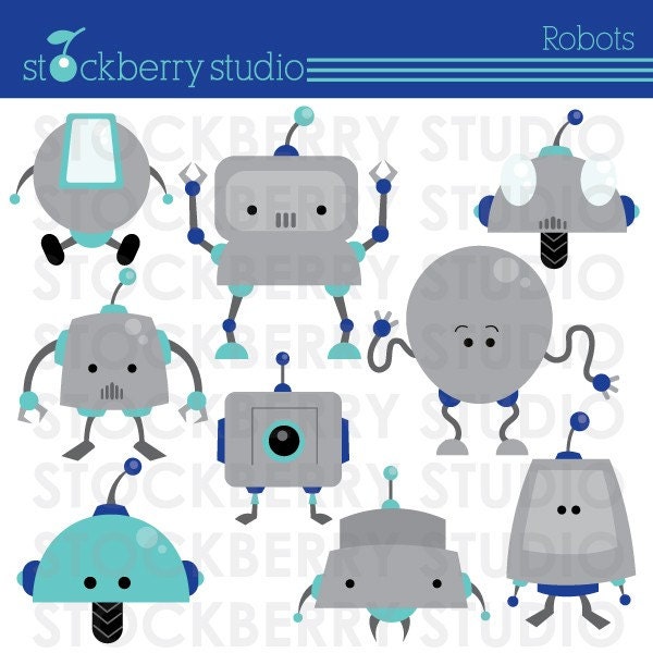 Robots Personal and Commerical Use Vector Clipart Set - INSTANT DOWNLOAD Il_570xn