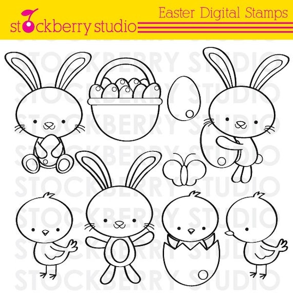 Easter Digital Stamp Personal and Commerical Use Clipart Set Il_570xn