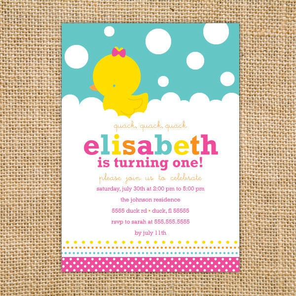 Girl Rubber Ducky Birthday Custom Printable Invitation Il_570xn