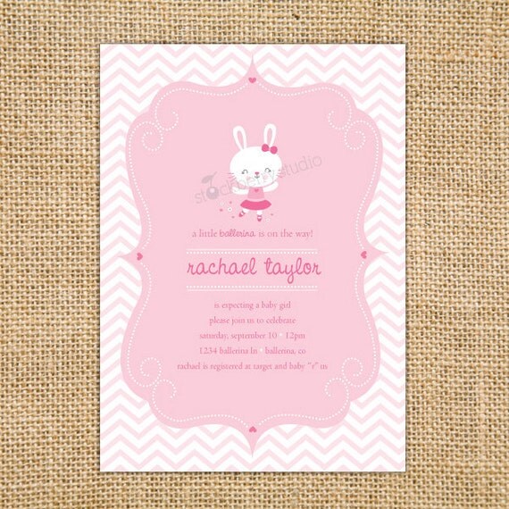 Pink Chevron Ballerina Bunny Birthday Printable Invitation Il_570xn