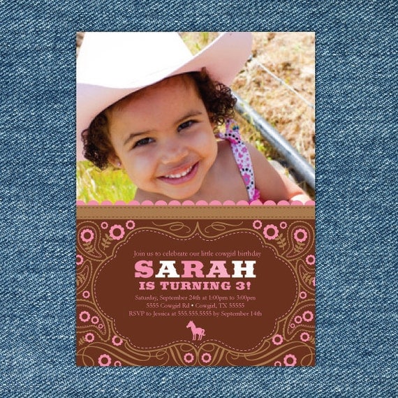 Cowgirl Pink and Brown Birthday DIY Printable Invitation Il_570xn