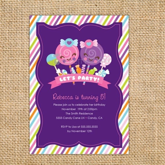 Candyland Sweet Shop Girl Birthday Printable Invitation Il_570xn