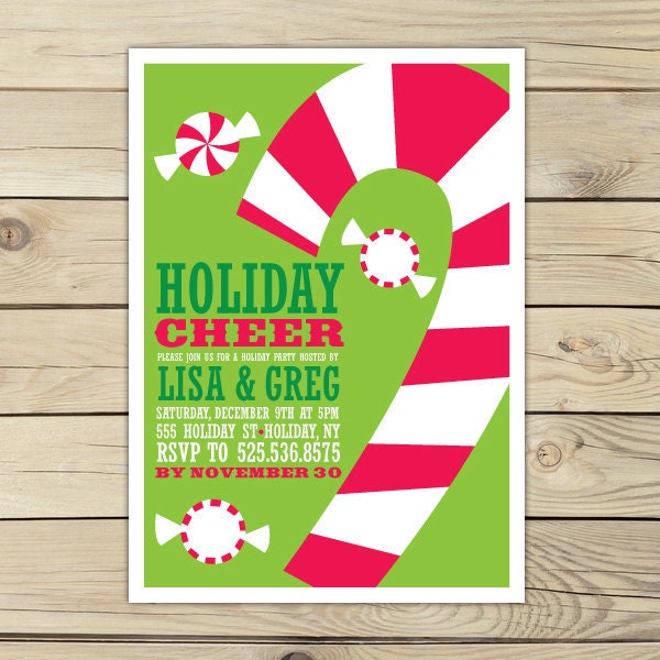 Candy Cane Christmas Holiday Printable DIY Invitation Il_570xn