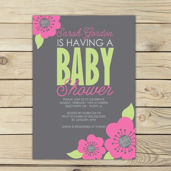 Pink Poppy Bridal or Baby Shower Printable 5x7 Invitation Il_570xn