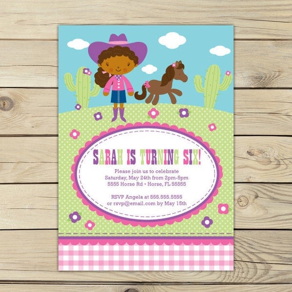 Cowgirl Pink and Purple Birthday DIY Printable Invitation Il_570xn