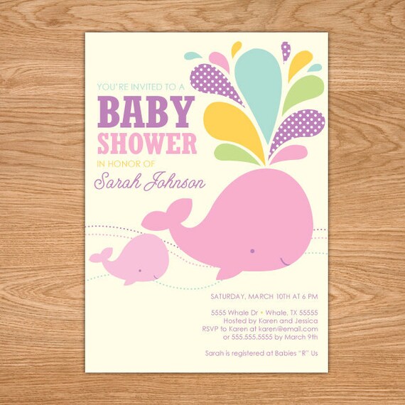 Pink Girl Whale Baby Shower DIY Printable Invitation Il_570xn