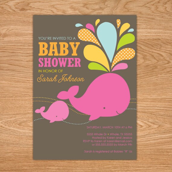 Pink Girl Whale Baby Shower DIY Printable Invitation Il_570xn
