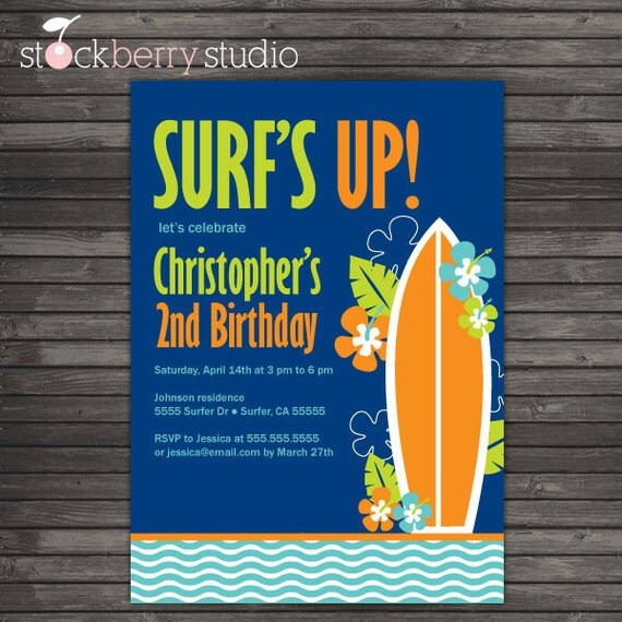 Surfer Custom Printable Invitation party 5x7 invitation Il_570xn
