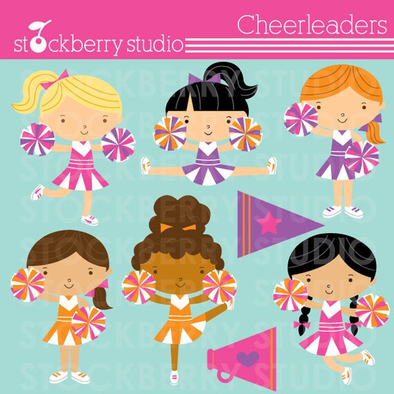 Cheerleaders Personal and Commerical Use Clipart Set - INSTANT DOWNLOAD Il_570xn