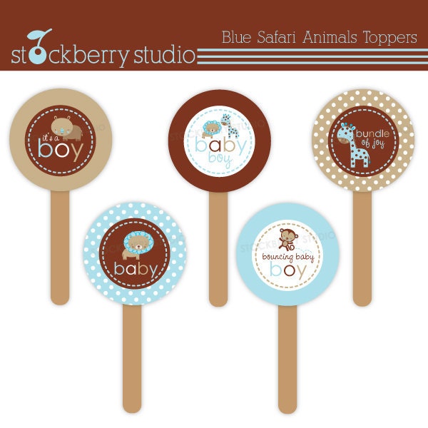 2 inch Blue Safari Animals Cupcake Toppers Il_570xn